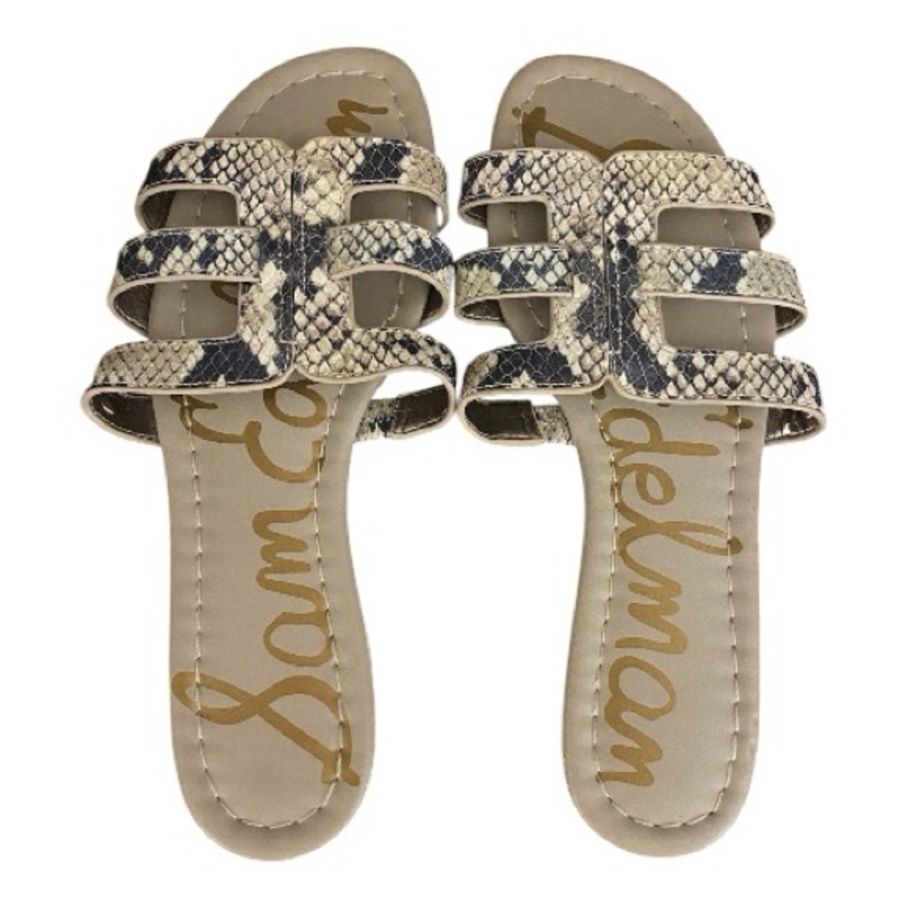 Sam Edelman Size 6 1/2 Snakeskin Slide Sandals Grey And Cream